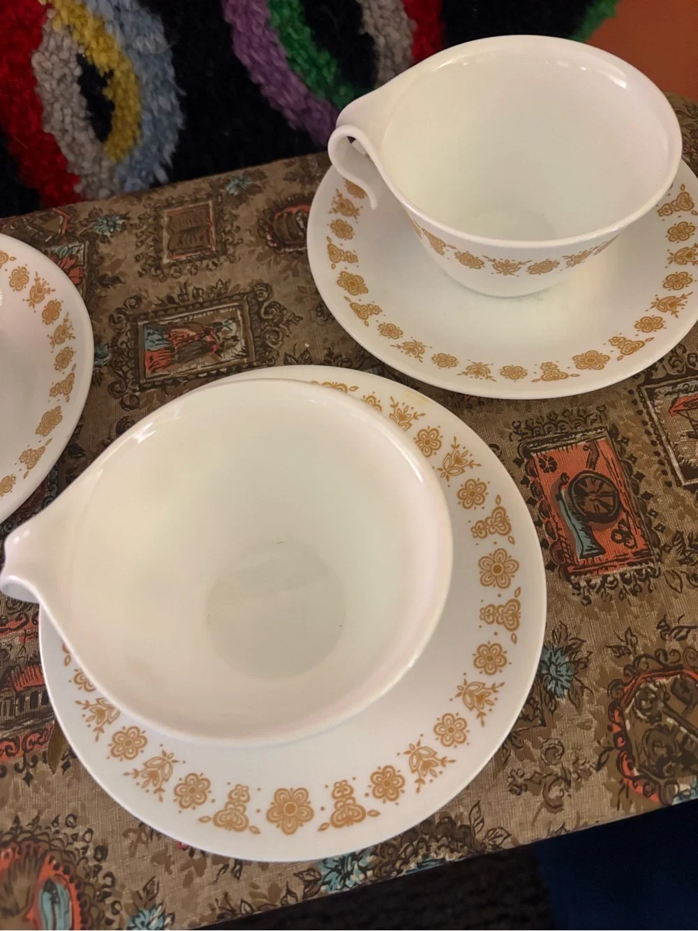 Three Vintage Corelle Butterfly Gold Tea Cups and Saucers